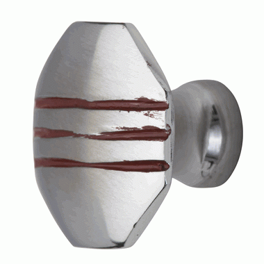 1 Inch Triple Red Striped Octagon Solid Brass Cabinet and Furniture Knob