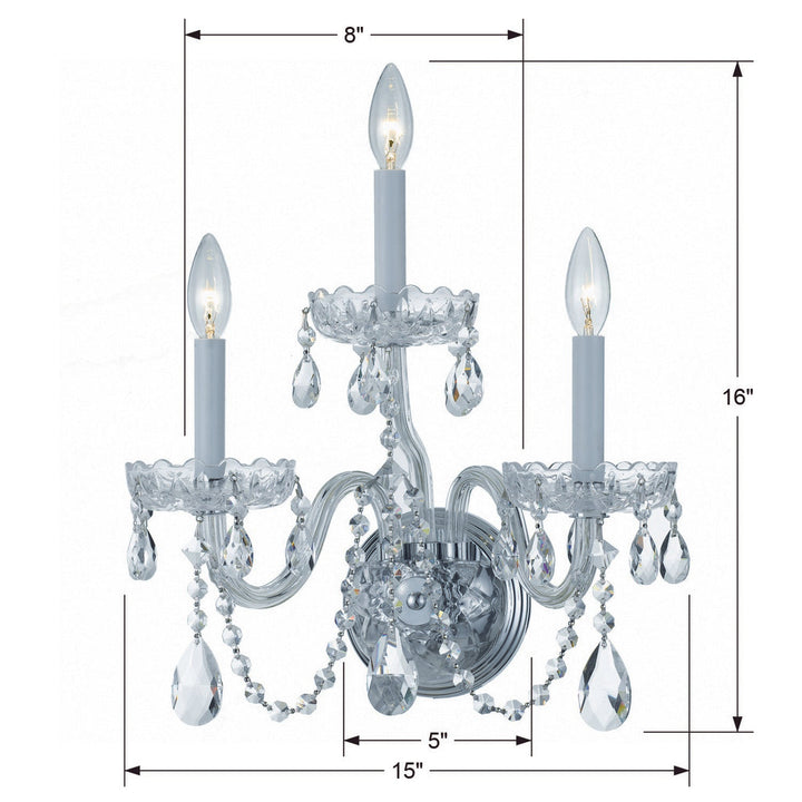Crystorama Crystorama Traditional Crystal 3 Light Hand Cut Crystal Polished Chrome Sconce