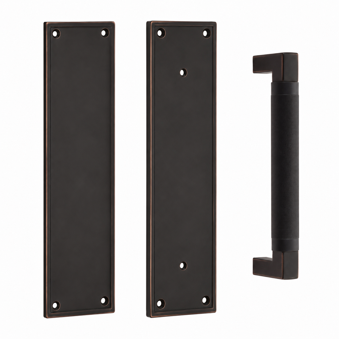 12 Inch Solid Brass Modern Hercules Knurled Push & Pull Door Set