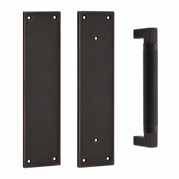 12 Inch Solid Brass Modern Hercules Knurled Push & Pull Door Set
