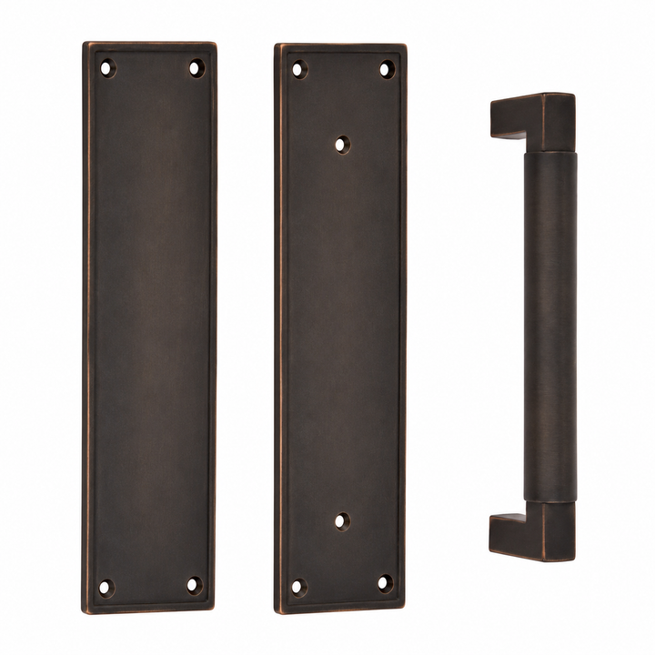 12 Inch Solid Brass Modern Hercules Smooth Push & Pull Door Set