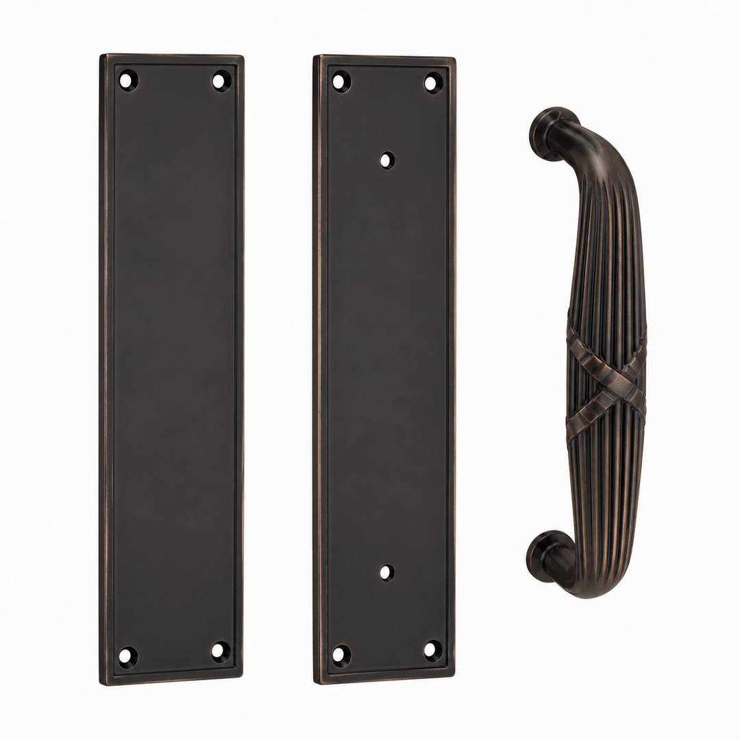 12 Inch Solid Brass Modern Ribbon & Reed Push & Pull Door Set