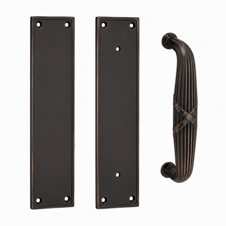 12 Inch Solid Brass Modern Ribbon & Reed Push & Pull Door Set