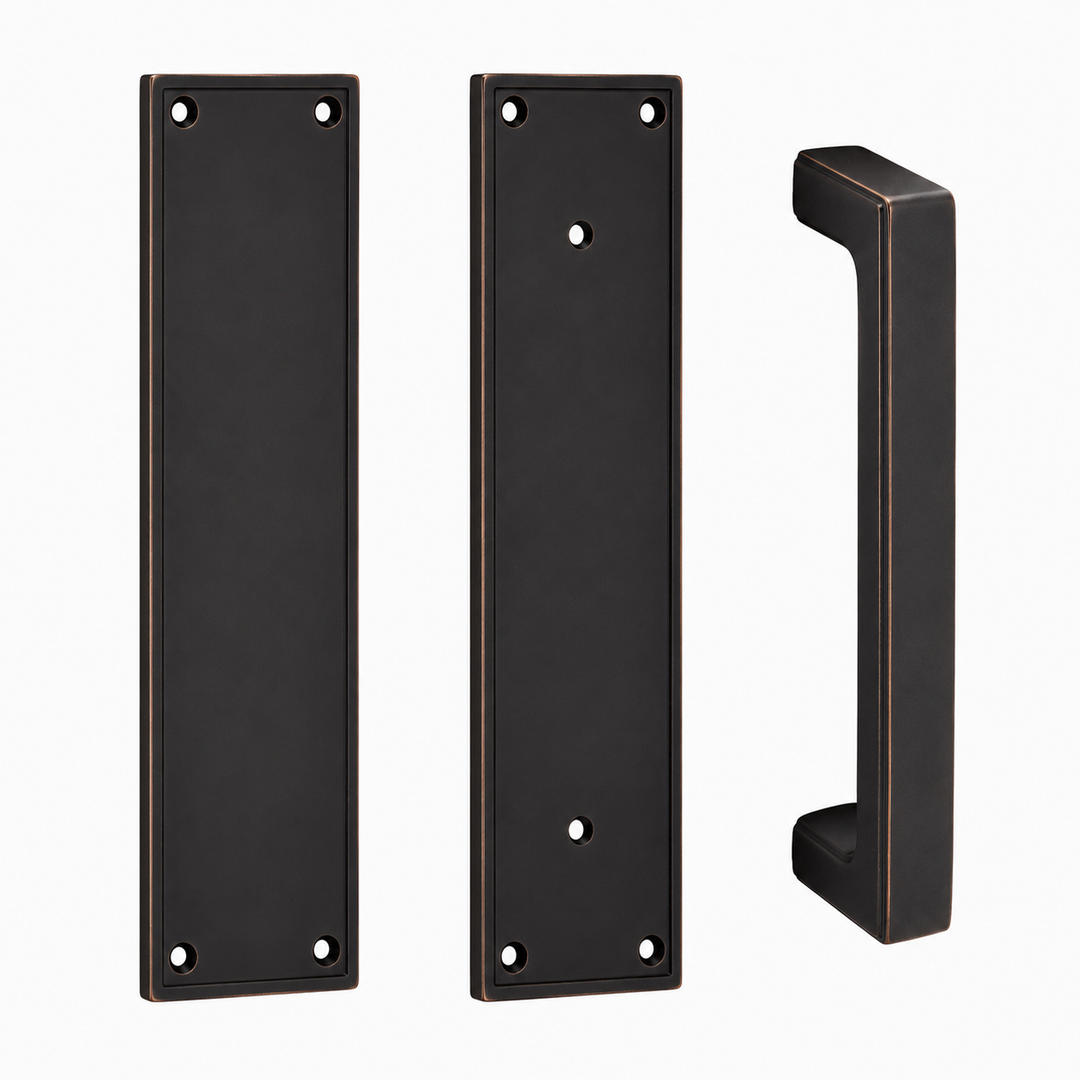 12 Inch Solid Brass Modern Wilshire Push & Pull Door Set