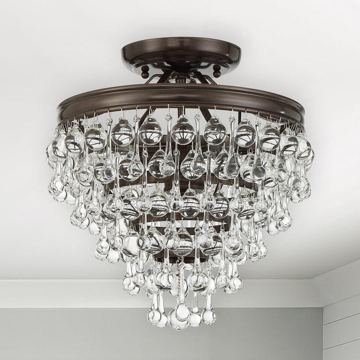 Crystorama Crystorama Calypso 3 Light Crystal Teardrop Vibrant Bronze Semi Flush Mount
