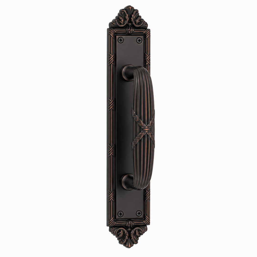13 3/4 Inch Solid Brass Ribbon & Reed Door Pull (Several Finishes Available)