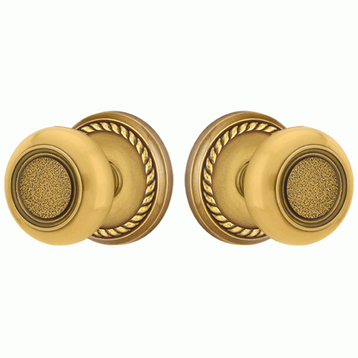 Solid Brass Belmont Door Knob Set With Rope Rosette (Several Finish Options) EMTEK