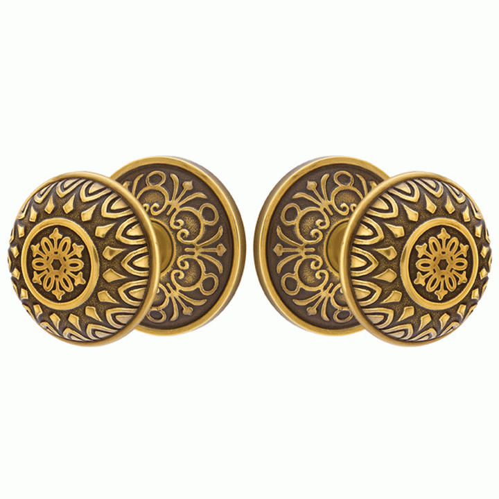 Solid Brass Lancaster Door Knob Set With Lancaster Rosette (Several Finish Options) EMTEK