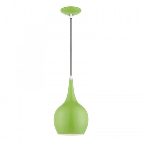 1 Light Shiny Apple Green with Polished Chrome Accents Mini Pendant Pendant Livex