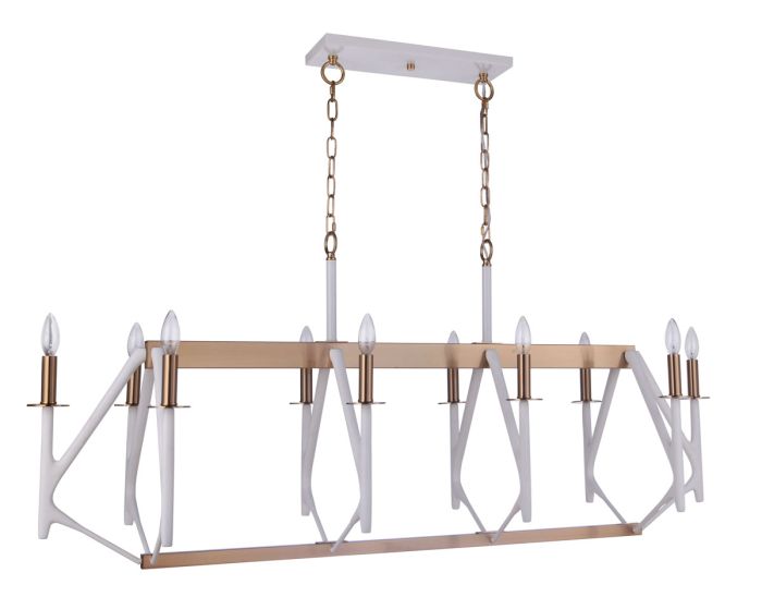 ##Antique Hardware## The Reserve 10 Light Island in Matte White/Satin Brass