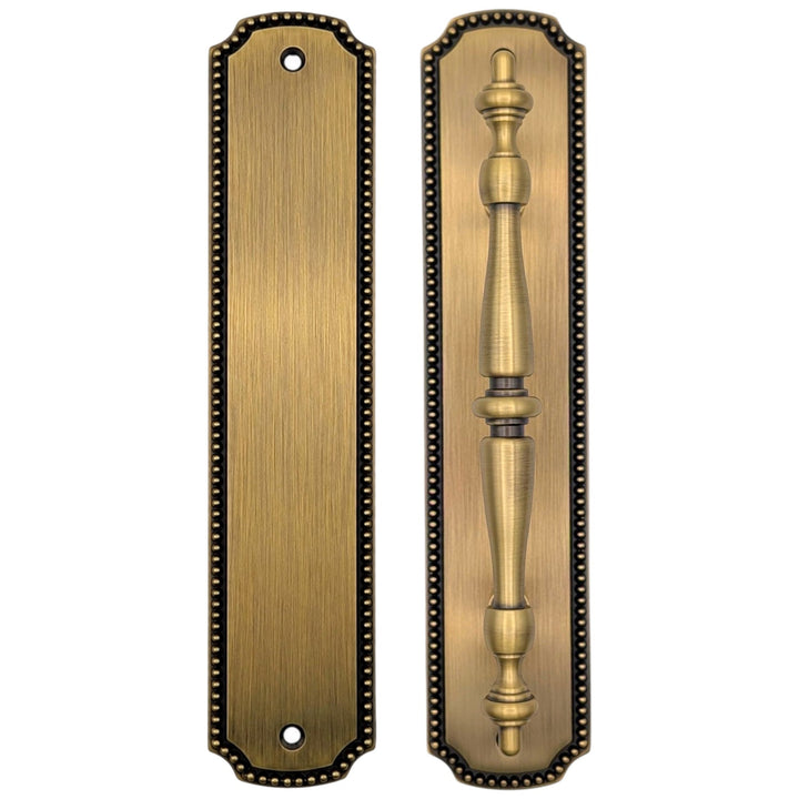 11 1/2 Inch Solid Brass Beaded Push & Pull Plate Set (Several Finishes Available)