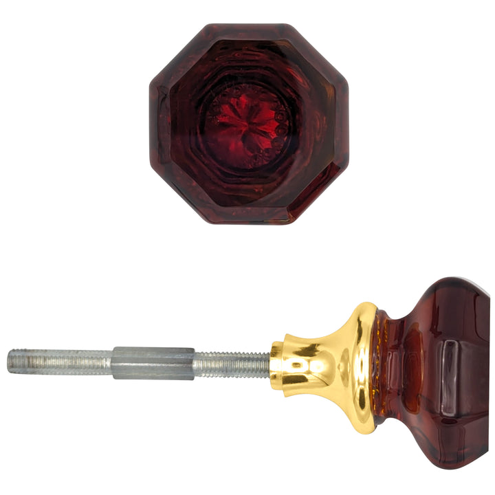 Amber Octagon Crystal Spare Door Knob Set (Several Finishes Available)