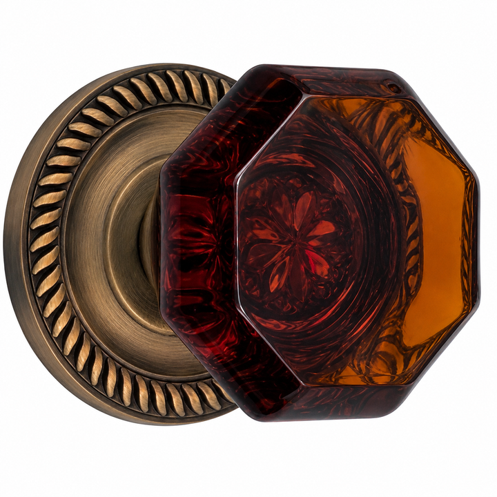 Georgian Roped Rosettes with Octagon Amber Glass Door Knobs (Several Finishes Available)