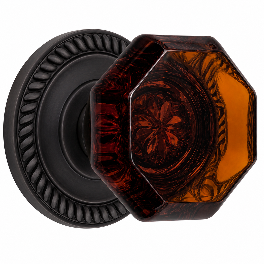 Georgian Roped Rosettes with Octagon Amber Glass Door Knobs (Several Finishes Available)