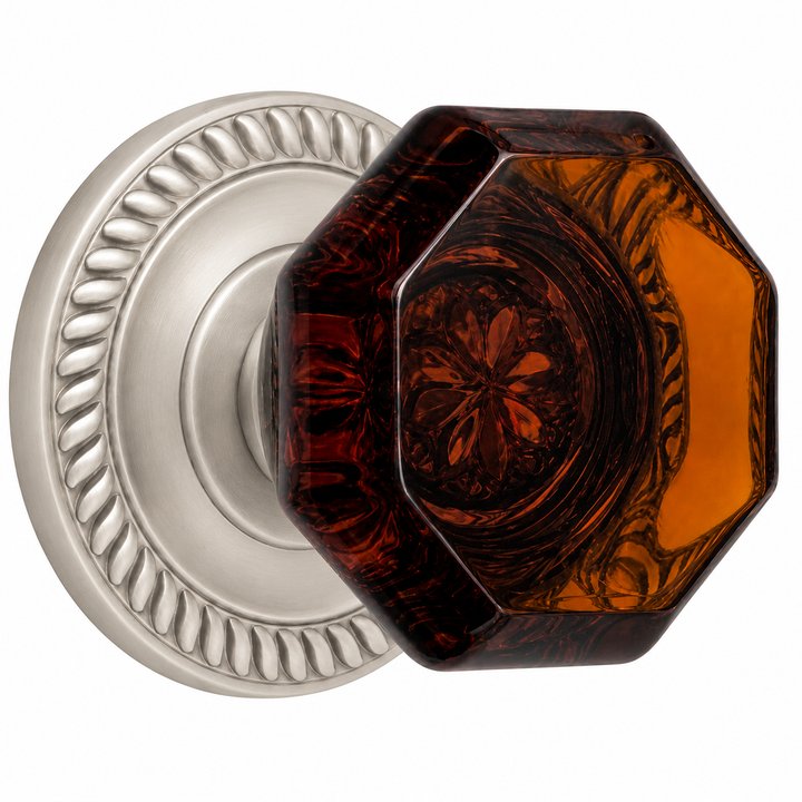 Georgian Roped Rosettes with Octagon Amber Glass Door Knobs (Several Finishes Available)