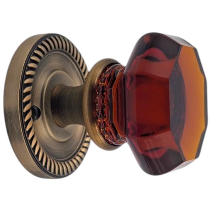 Georgian Roped Rosettes with Octagon Amber Glass Door Knobs (Several Finishes Available)
