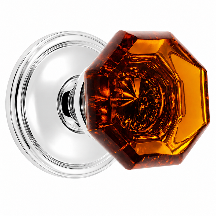 Traditional Rosette Door Set with Amber Octagon Glass Door Knobs (Several Finishes Available)
