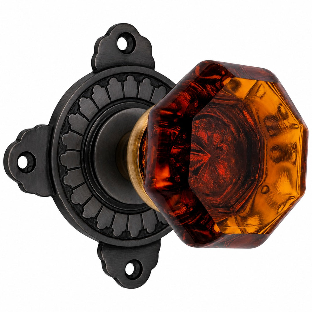 Art Deco Door Set with Octagon Amber Glass Door Knobs (Several Finishes Available)