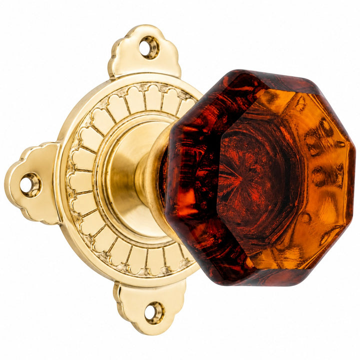 Art Deco Door Set with Octagon Amber Glass Door Knobs (Several Finishes Available)