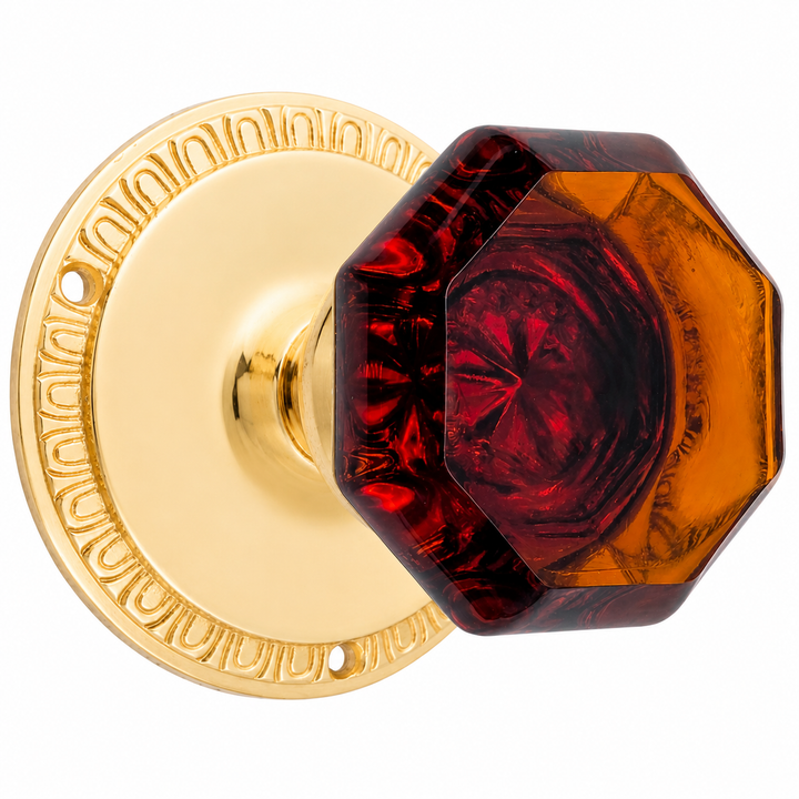 Egg & Dart Rosette Door Set with Amber Octagon Door Knobs (Several Finishes Available)