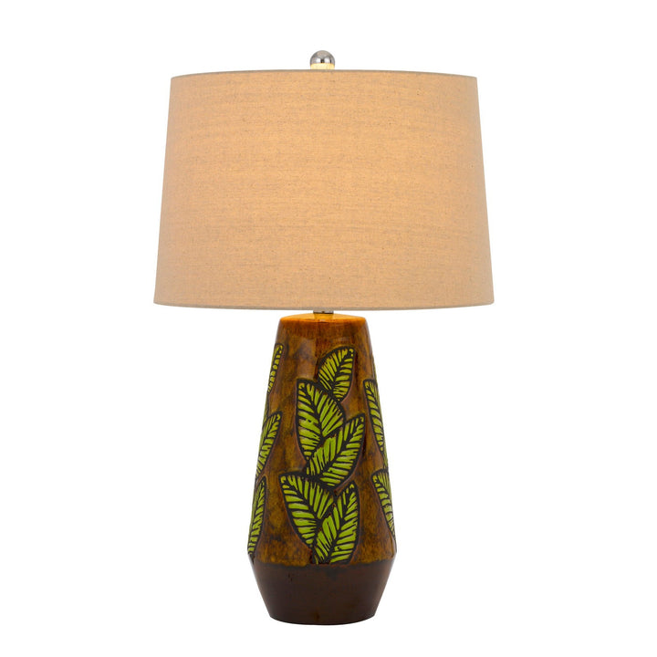 150W 3 WAY HANSON CERAMIC TABLE LAMP WITH HARDBACK TAPER LINEN DRUM SHADE Cal Lighting