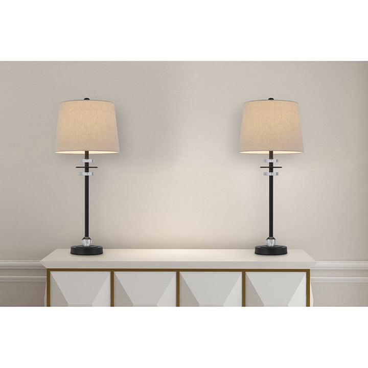 60W SITKA BUFFET LAMP WITH CRYSTAL ACCENT FONT AND HARDBACK TAPER DRUM FABRIC SHADE (SOLD AS PAIRS) Cal Lighting