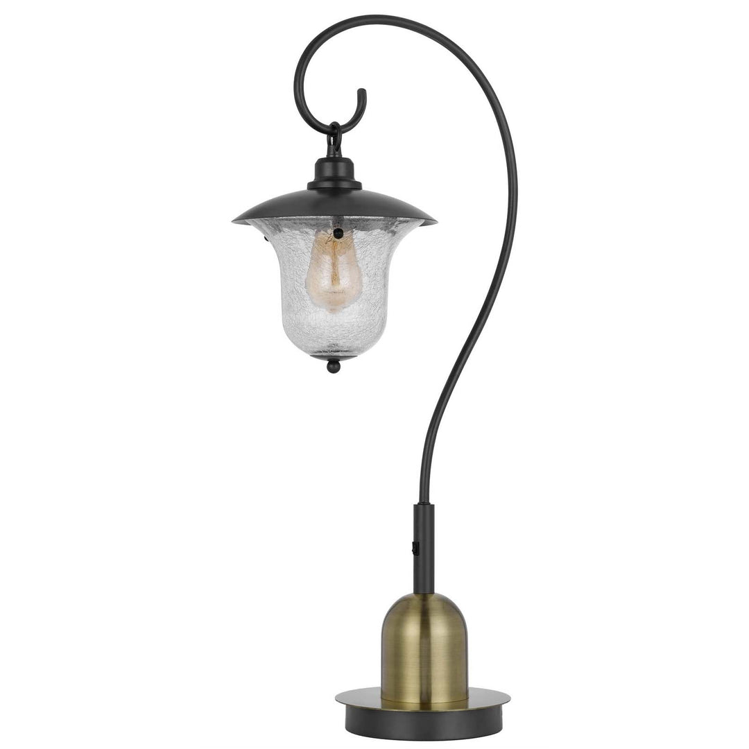60W WALCOTT DOWNBRIDGE LANTERN METAL TABLE LAMP WITH BUBBLED GLASS SHADE Cal Lighting