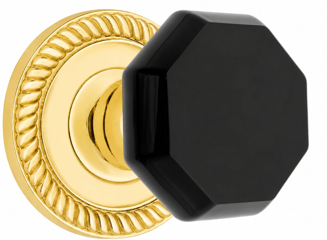 Georgian Roped Rosette with Black Octagon Crystal Door Knobs (Several Finishes Available)