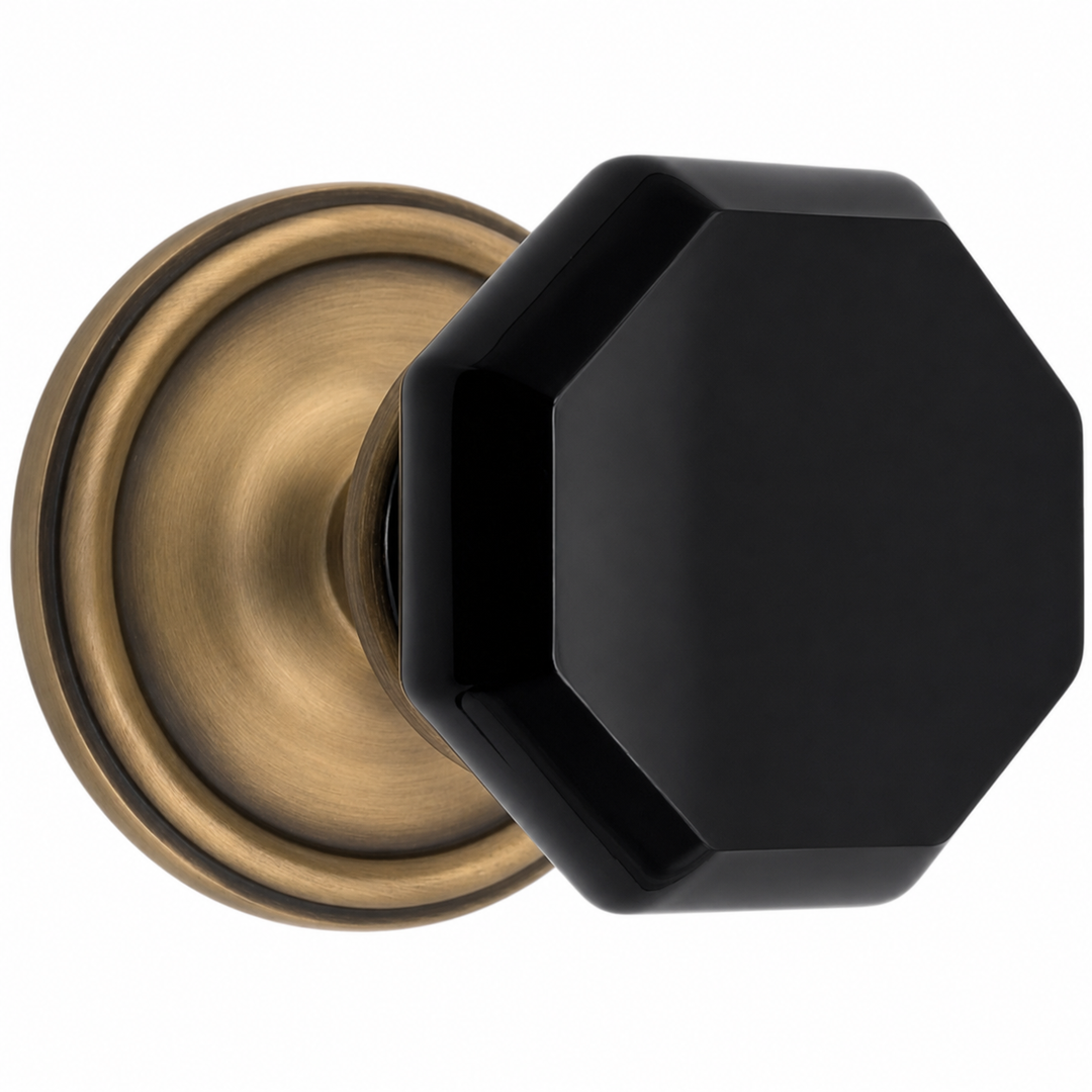Traditional Rosette Door Set with Black Octagon Crystal Door Knobs (Several Finishes Available)