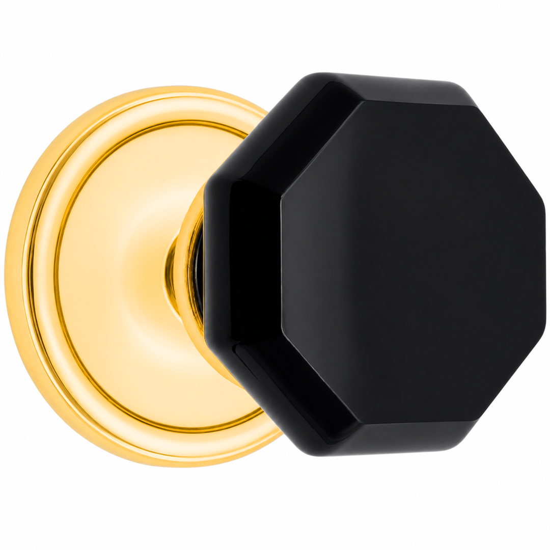 Traditional Rosette Door Set with Black Octagon Crystal Door Knobs (Several Finishes Available)