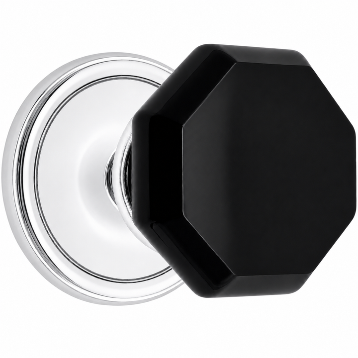 Traditional Rosette Door Set with Black Octagon Crystal Door Knobs (Several Finishes Available)