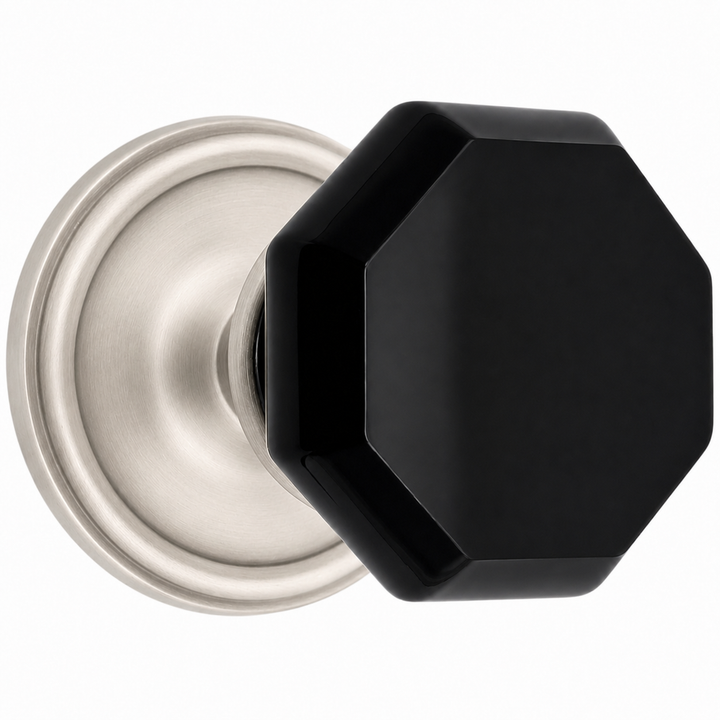 Traditional Rosette Door Set with Black Octagon Crystal Door Knobs (Several Finishes Available)