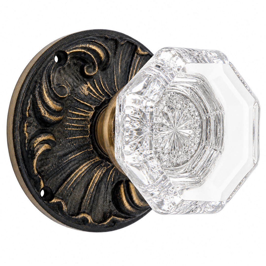 Romanesque Octagon Glass Door Knob