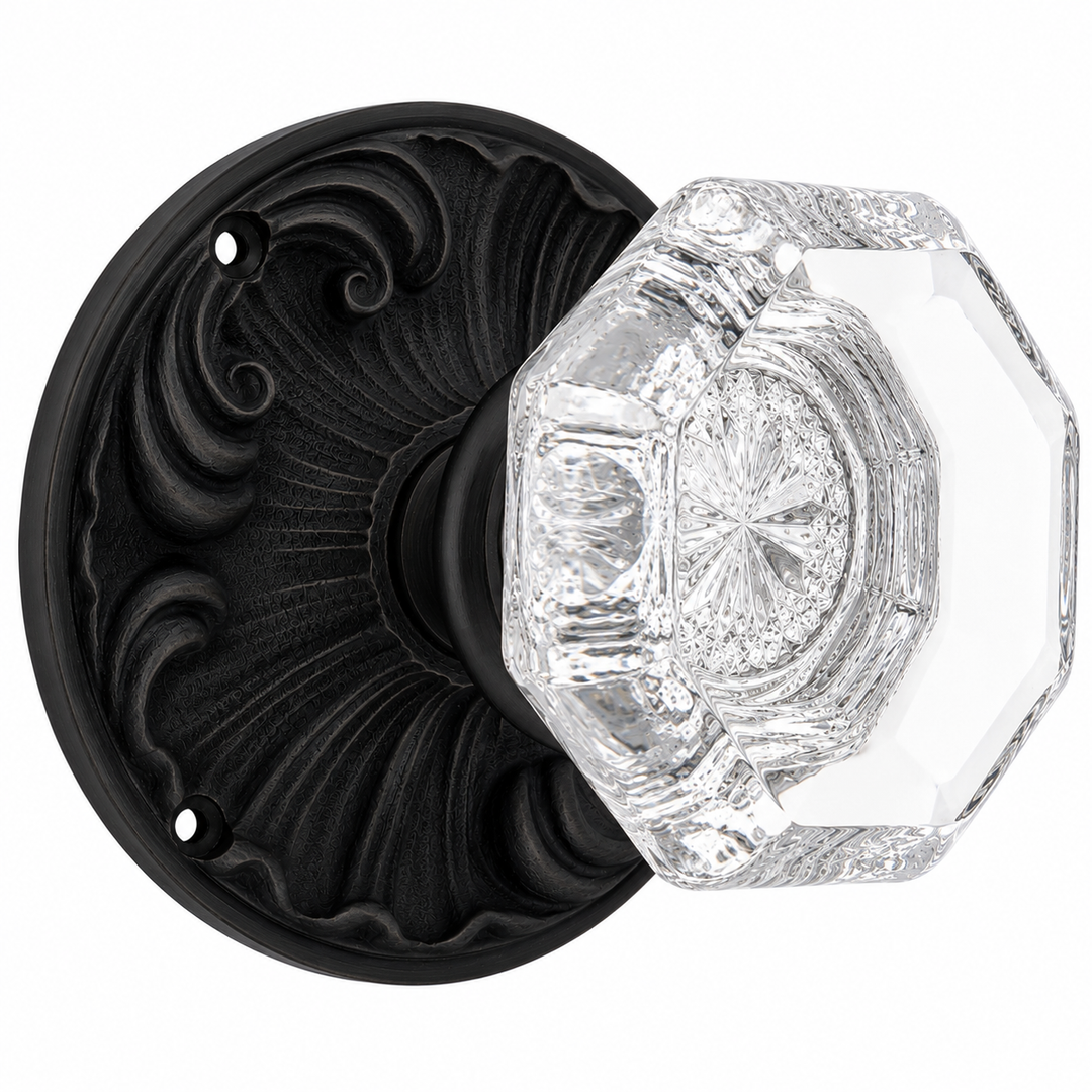 Romanesque Octagon Glass Door Knob