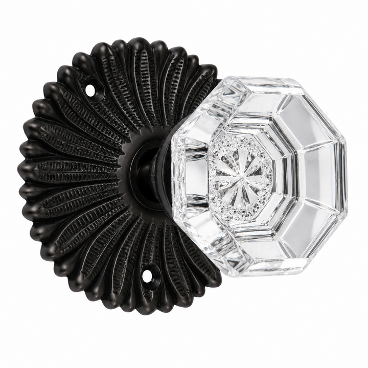 French Provincial Rosette Door Set with Crystal Octagon Door Knobs (Several Finishes Available)