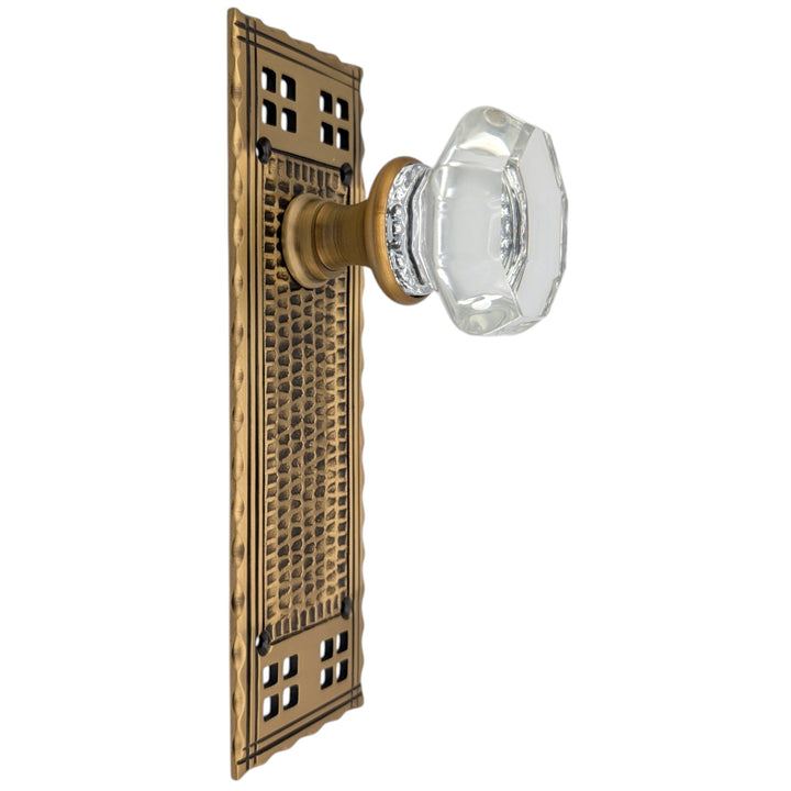 Arts & Crafts Backplate Door Set with Octagon Crystal Door Knobs (Several Finishes Available)