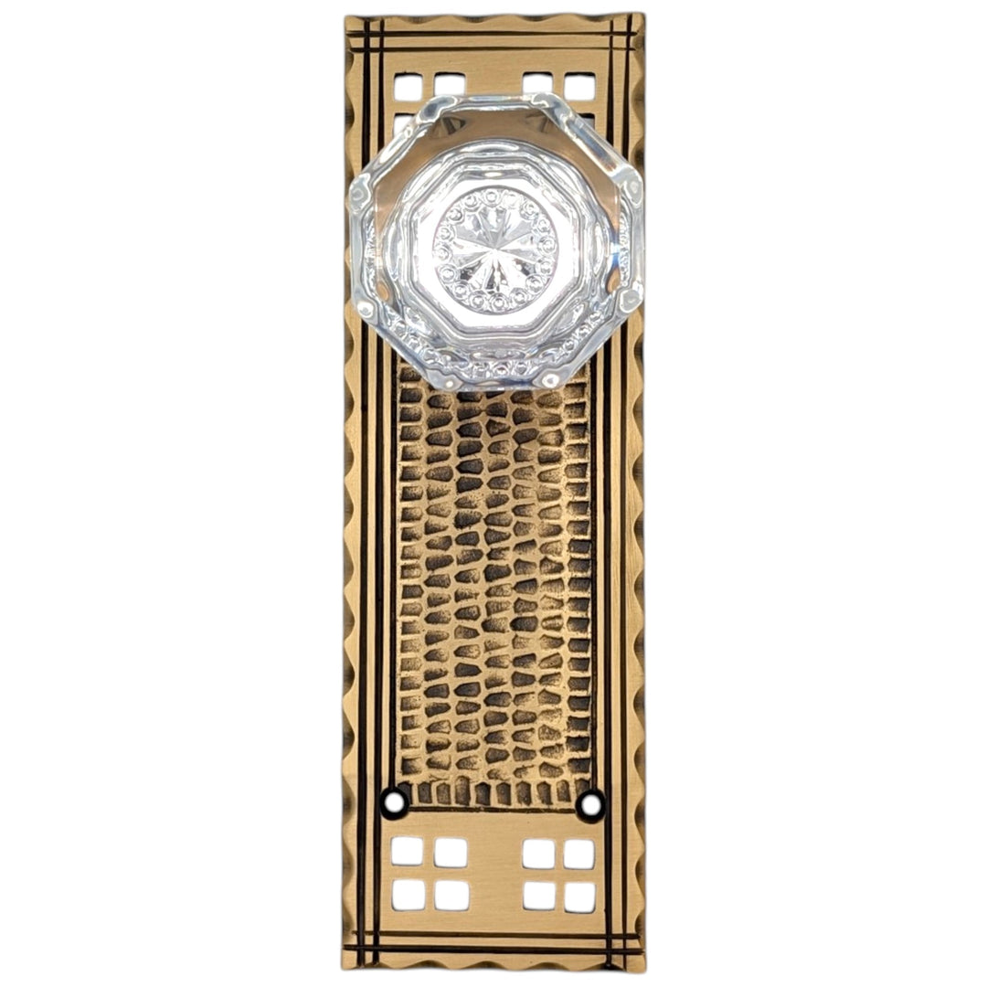 Arts & Crafts Backplate Door Set with Octagon Crystal Door Knobs (Several Finishes Available)