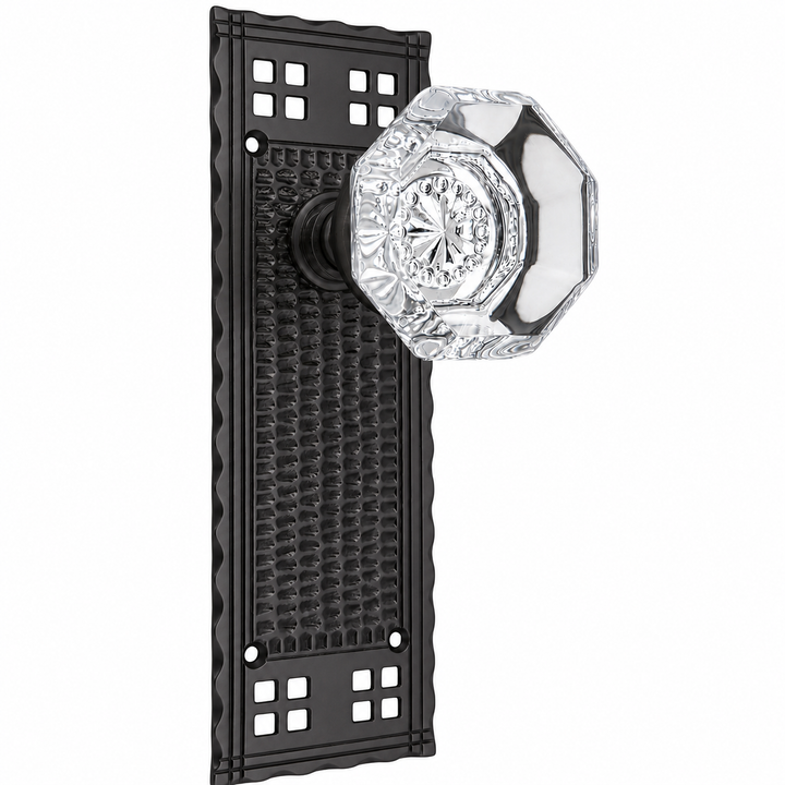Arts & Crafts Backplate Door Set with Octagon Crystal Door Knobs (Several Finishes Available)