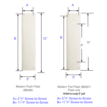 ##Antique Hardware## 12 Inch Solid Brass Modern Wilshire Push & Pull Door Set