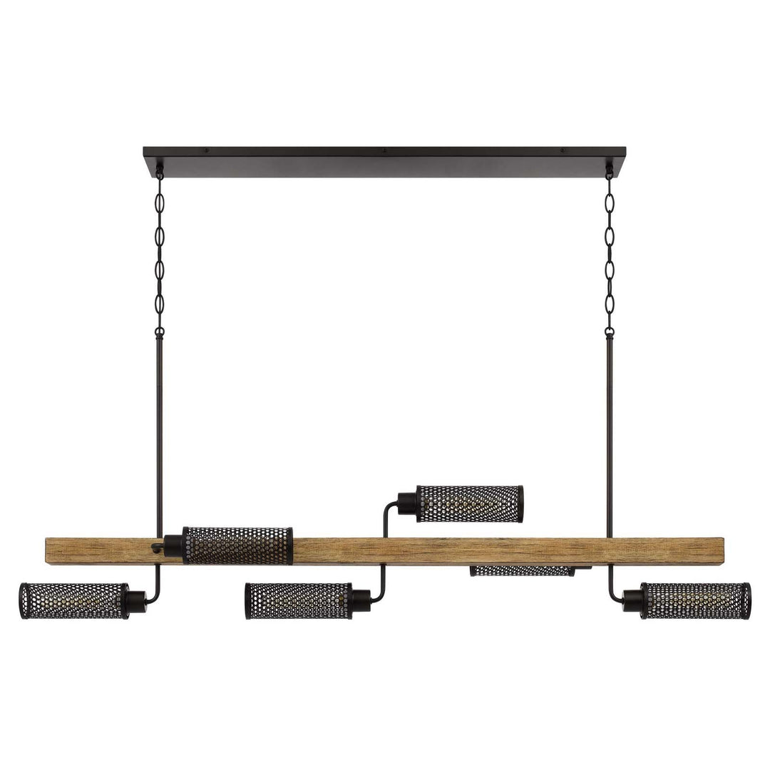 60W X 6 LENOX PINE WOOD ISLAND CHANDELIER WITH METAL MESH SHADES Cal Lighting