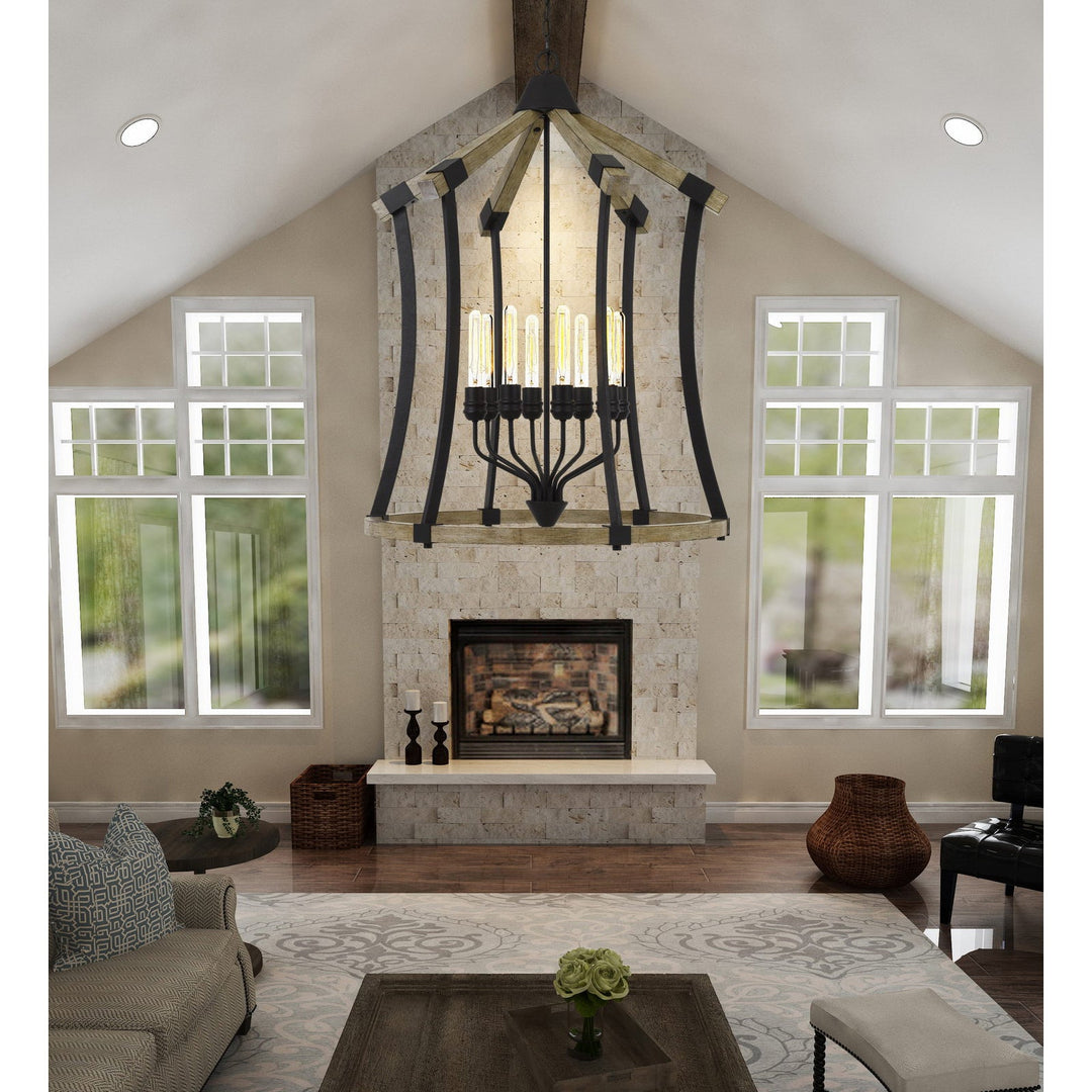 DALI 60W X 8 METAL/PINE WOOD CHANDELIER  (EDISON BULBS NOT INCLUDED) Cal Lighting