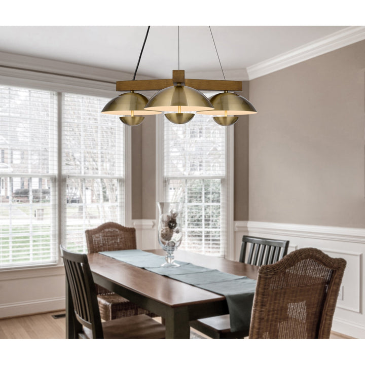LAKELAND 15W X 3 INTERGRATED DIMMABLE LED METAL / BIRCH WOOD PENDANT LIGHT WITH HALF DOMED METAL SHADE Pendant Cal Lighting