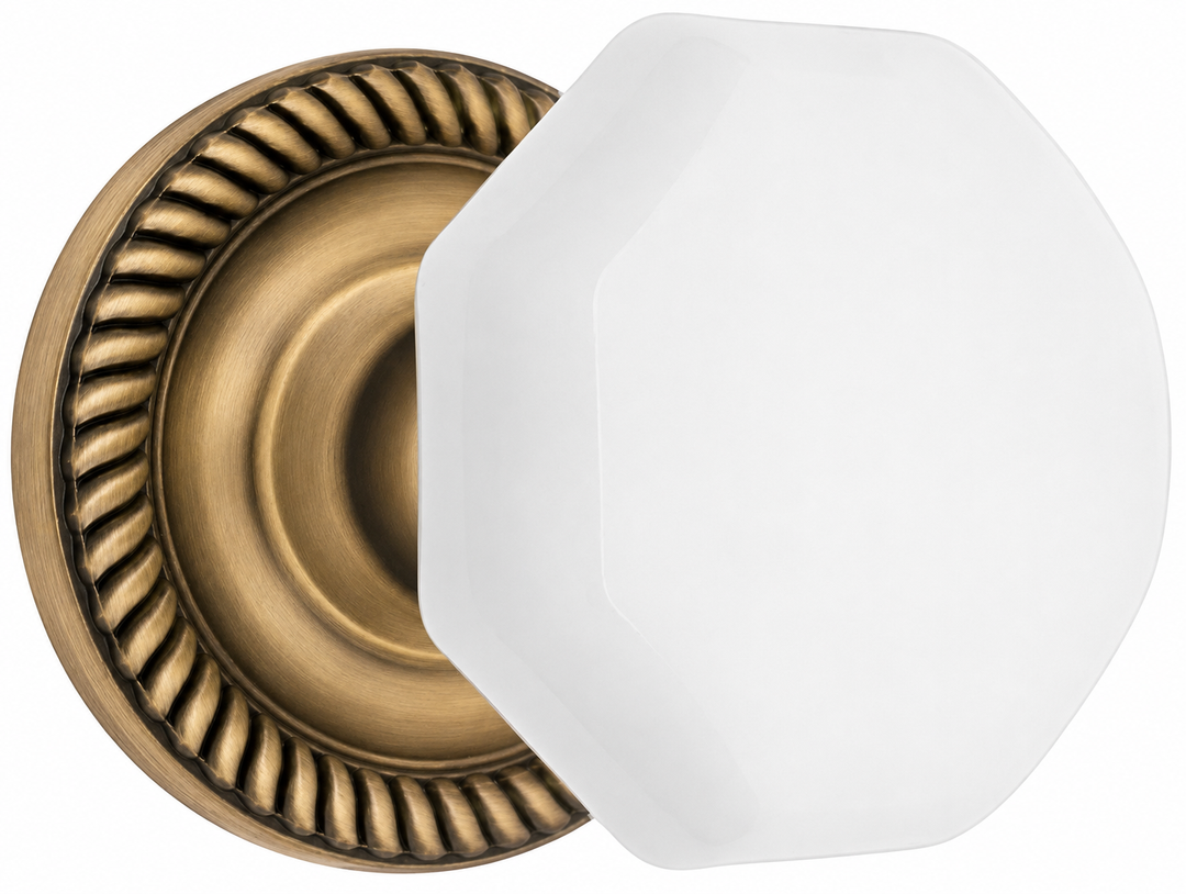 Georgian Roped Rosette with Octagon Milk Glass Door Knobs (Several Finishes Available)
