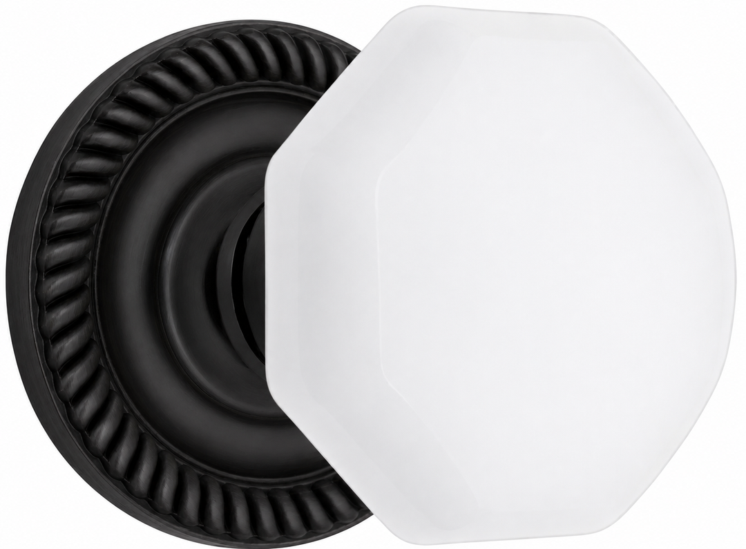 Georgian Roped Rosette with Octagon Milk Glass Door Knobs (Several Finishes Available)
