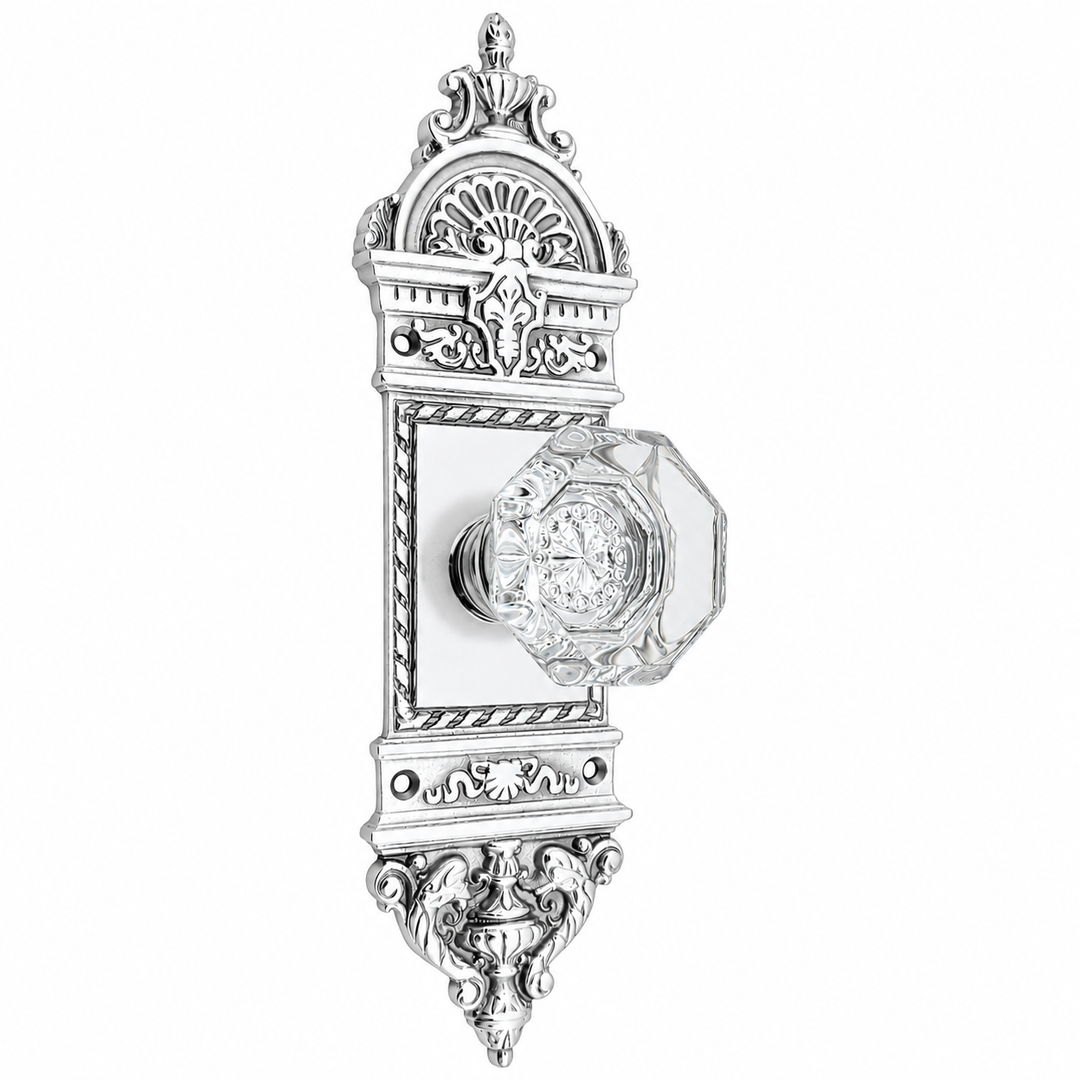 L'Enfant Backplate Door Set with Octagon Crystal Door Knobs (Several Finishes Available)