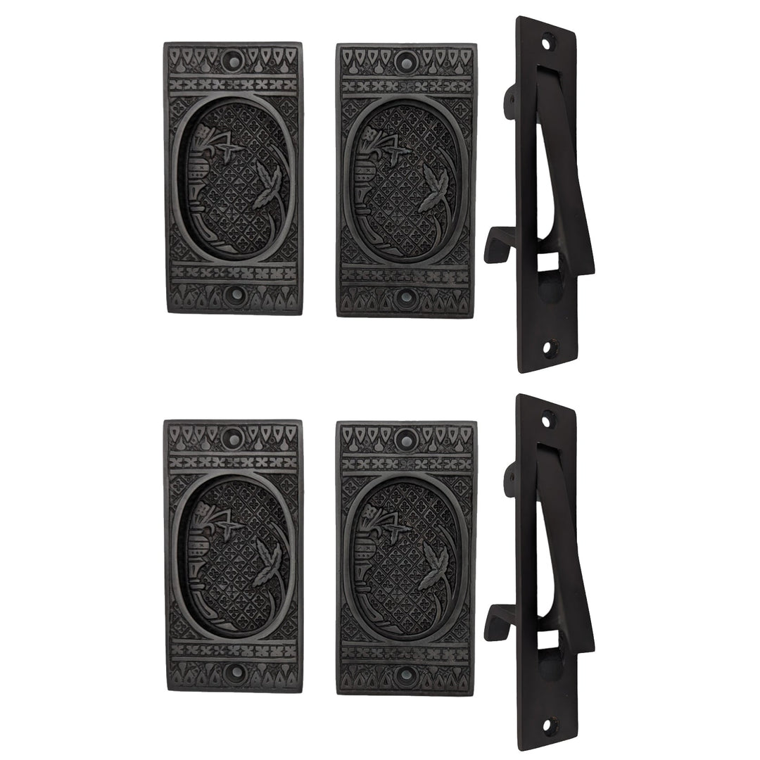 COPPER MOUNTAIN HARDWARE Broken Leaf Pattern Pocket Door Set in Several Finishes