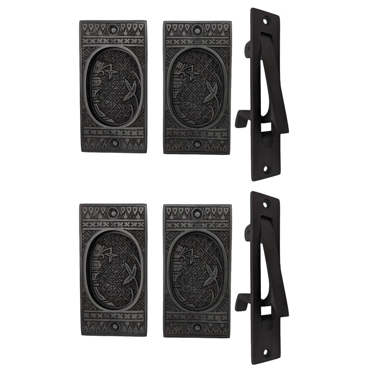 COPPER MOUNTAIN HARDWARE Broken Leaf Pattern Pocket Door Set in Several Finishes