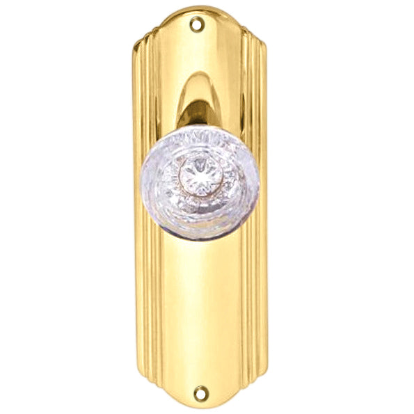 Art Deco Long Backplate Door Set with Round Crystal Door Knobs (Several Finishes Available)