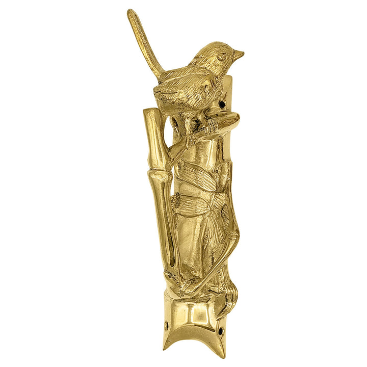 9 1/2 Inch Solid Brass Bamboo and Wren Bird Pull (Right Facing) COPPER MOUNTAIN HARDWARE