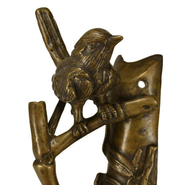 9 1/2 Inch Solid Brass Bamboo and Wren Bird Pull (Right Facing)